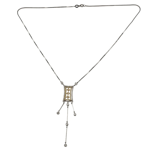 18K White and Yellow Gold and Diamond Art Deco Style Pendant Necklace #20647 - Picture 2 of 8